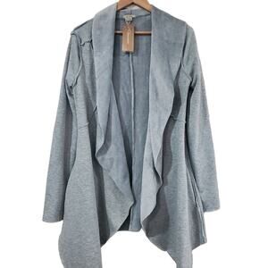 Anama Cardigan Women Small Gray Faux Fur Lined Waterfall Open Cottage Minimalist